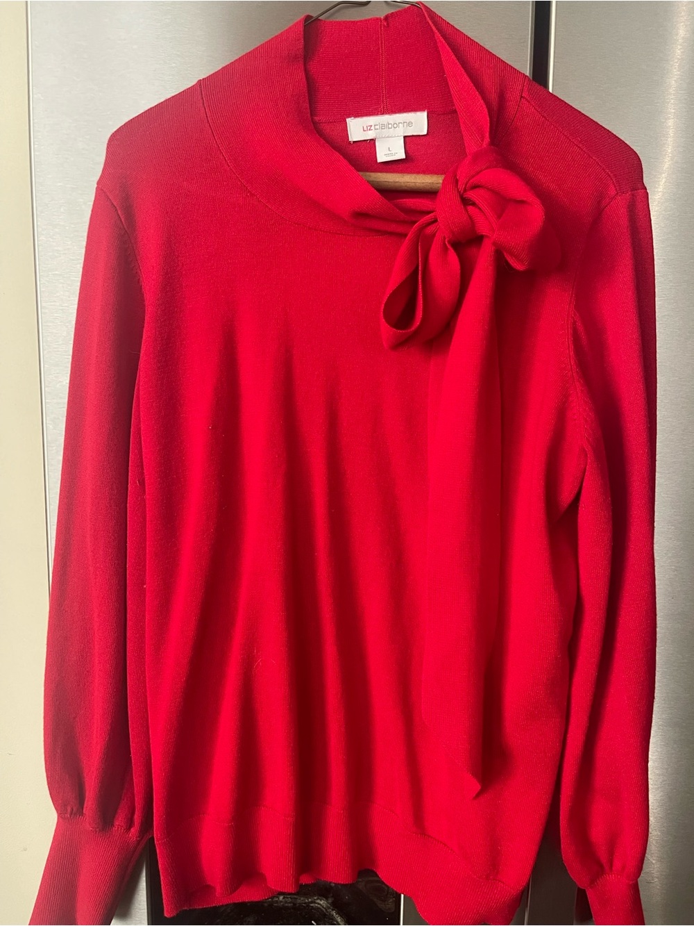 Liz Claiborne Bright Red Bow-Tie Turtleneck Sweater